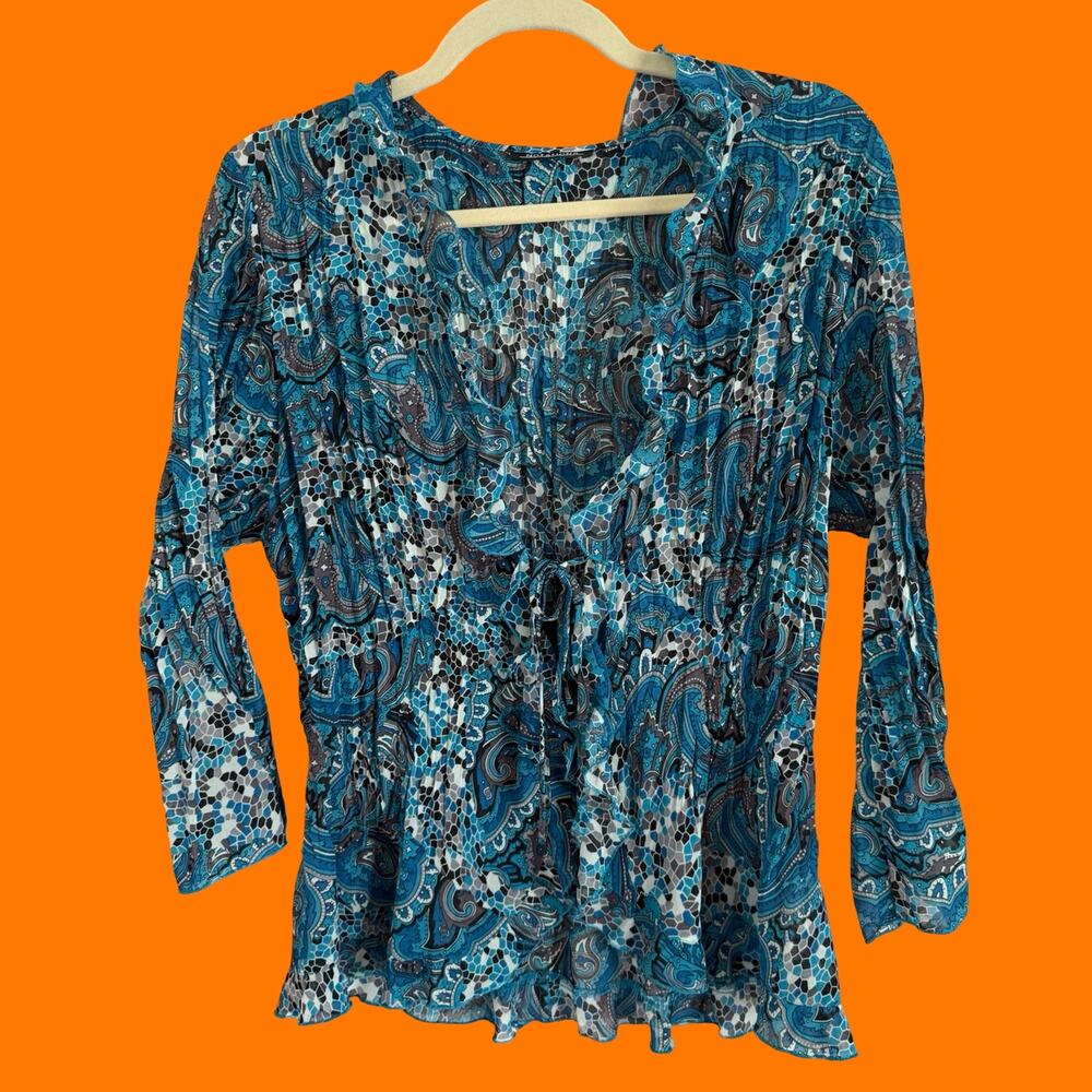 00's vintage paisley boho groovy chiffon front tie y2k blouse LARGE